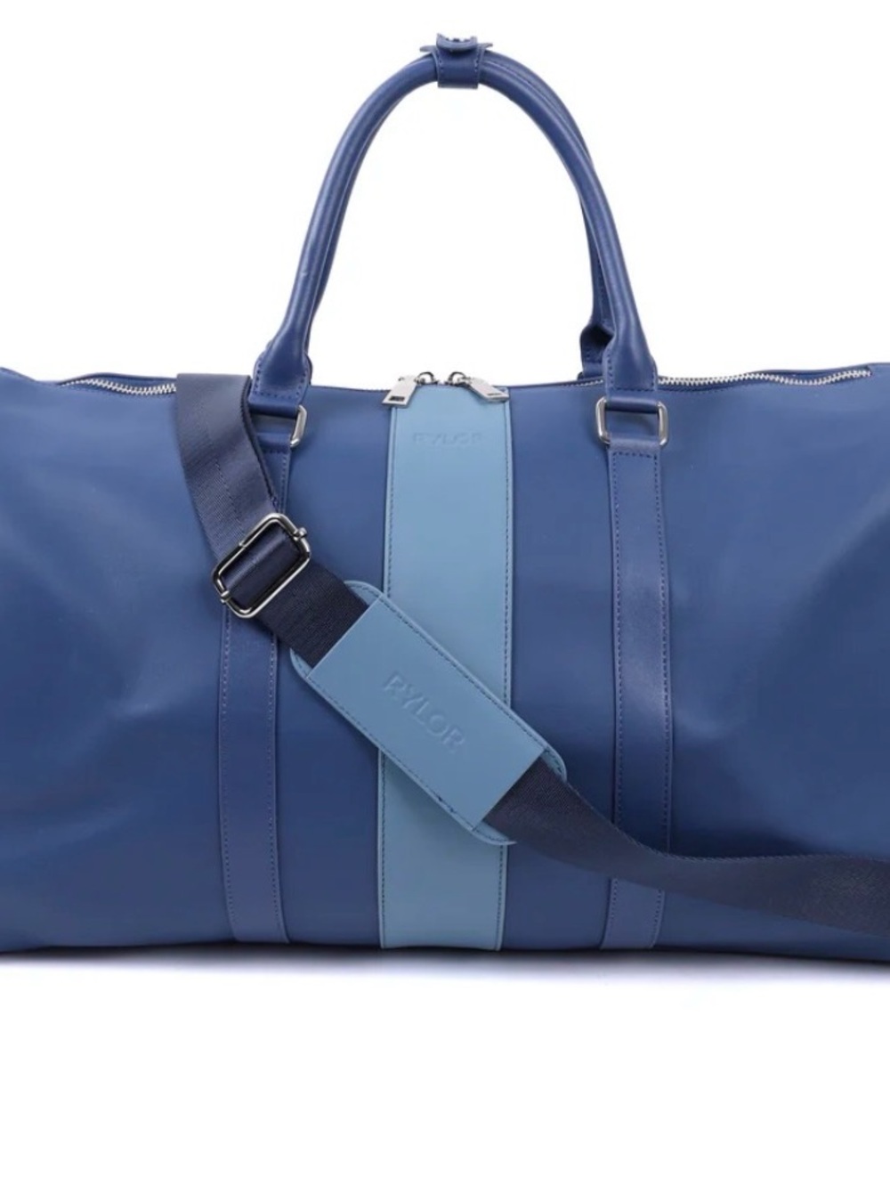 Rylor Blue Two-Tone Italian Leather Travel Duffle Bag